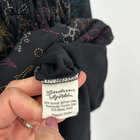 GUDRUN SJODEN Black Colorful Floral Lagenlook Wide Sleeve Waist Tie Dress Large - Picture 7 of 7